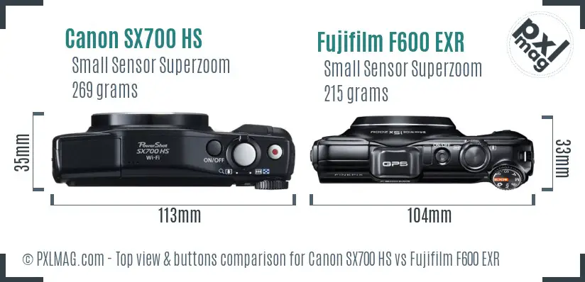 Canon SX700 HS vs Fujifilm F600 EXR top view buttons comparison