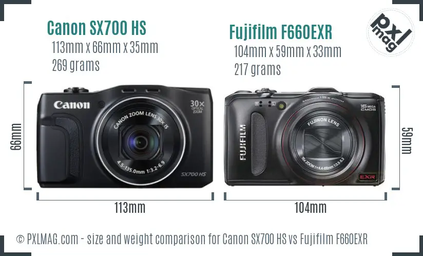 Canon SX700 HS vs Fujifilm F660EXR size comparison Canon SX700 HS vs Fujifilm F660EXR size comparison