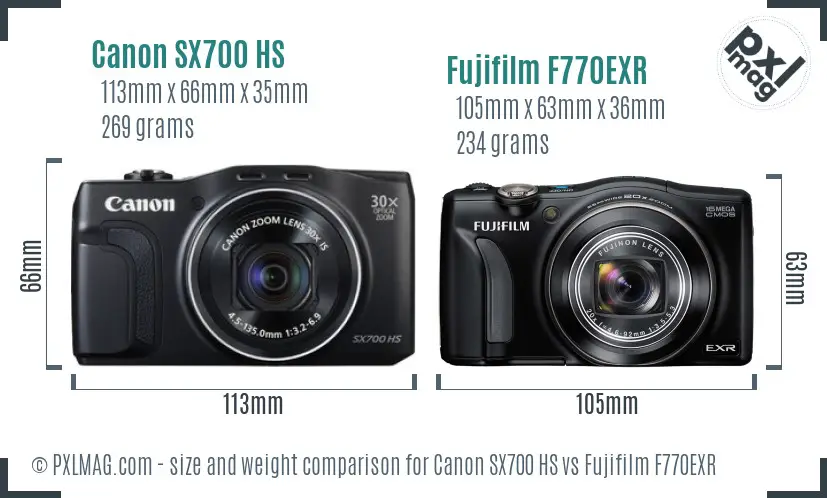 Canon SX700 HS vs Fujifilm F770EXR size comparison