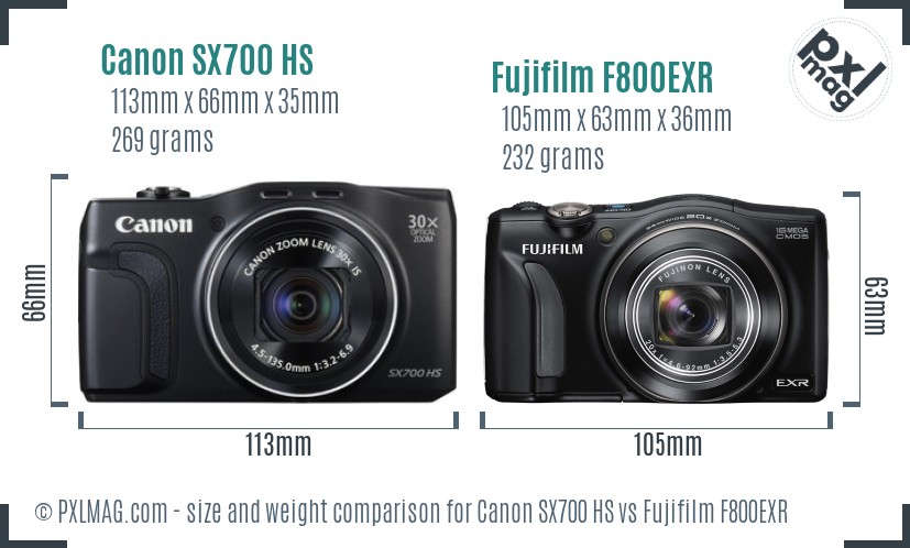 Canon SX700 HS vs Fujifilm F800EXR size comparison
