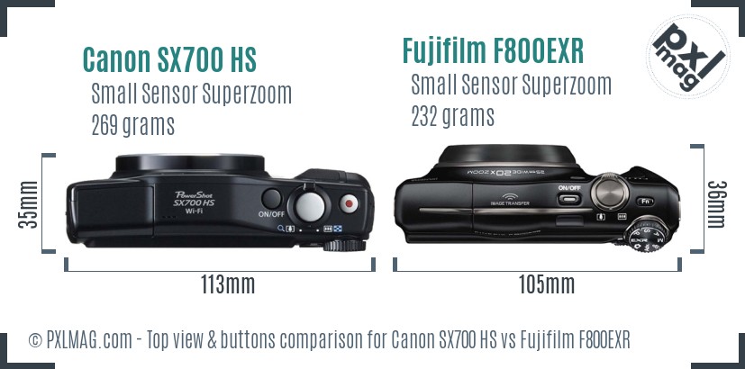 Canon SX700 HS vs Fujifilm F800EXR top view buttons comparison