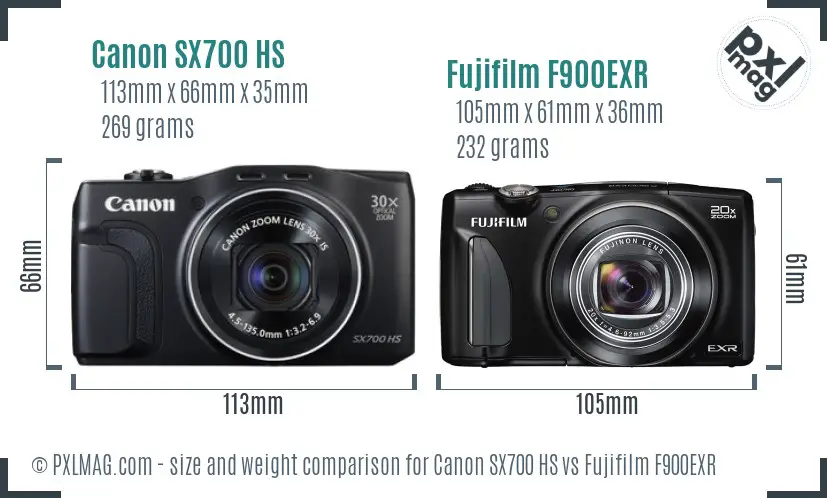 Canon SX700 HS vs Fujifilm F900EXR size comparison Canon SX700 HS vs Fujifilm F900EXR size comparison