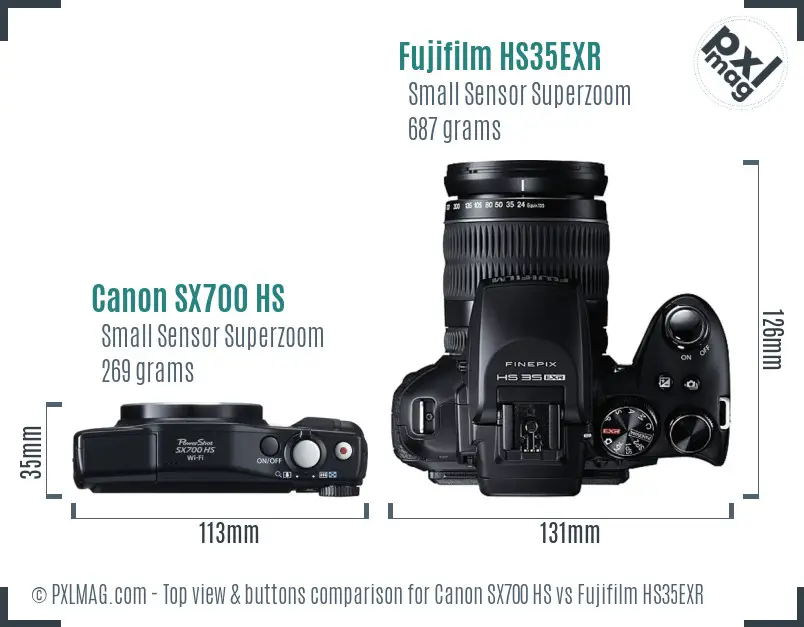 Canon SX700 HS vs Fujifilm HS35EXR top view buttons comparison