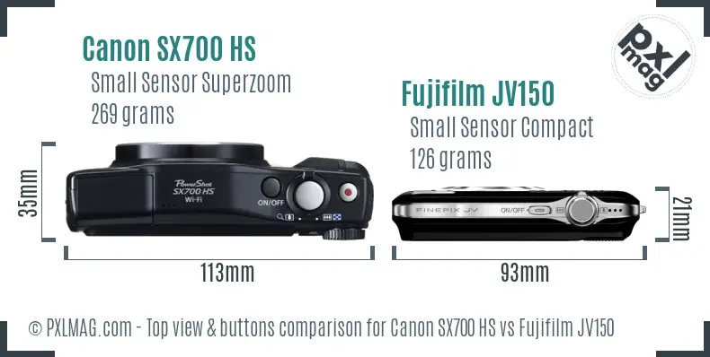 Canon SX700 HS vs Fujifilm JV150 top view buttons comparison