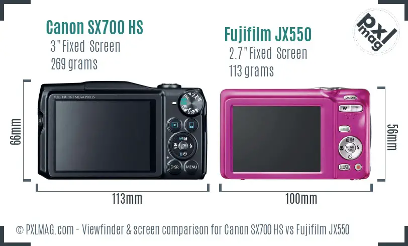 Canon SX700 HS vs Fujifilm JX550 Screen and Viewfinder comparison