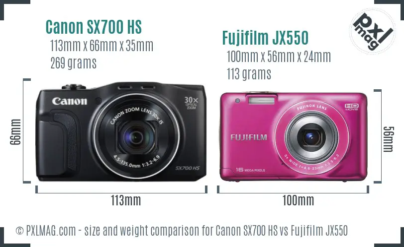 Canon SX700 HS vs Fujifilm JX550 size comparison
