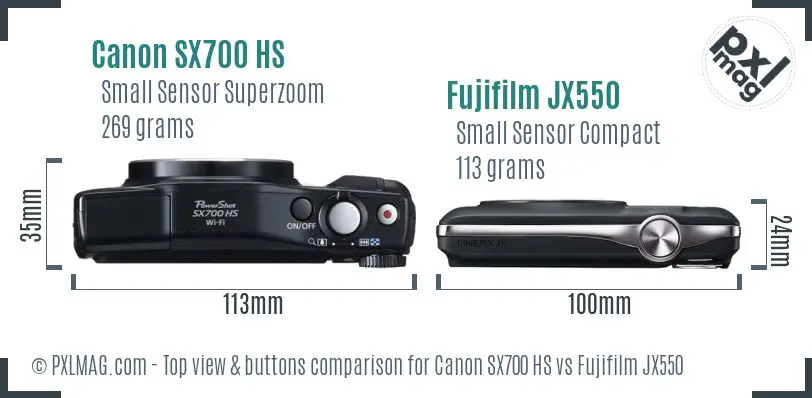 Canon SX700 HS vs Fujifilm JX550 top view buttons comparison