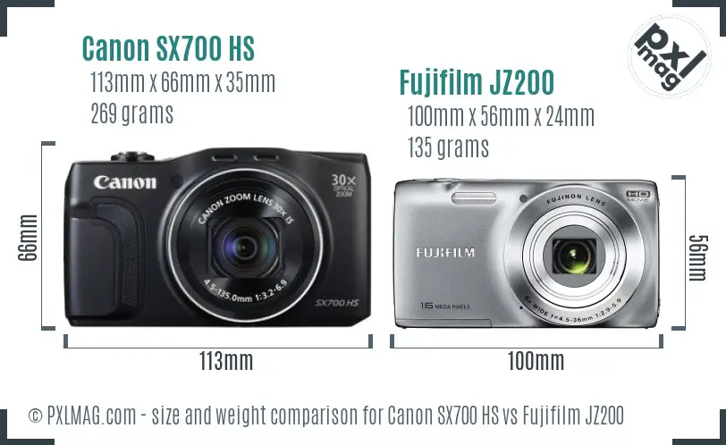 Canon SX700 HS vs Fujifilm JZ200 size comparison Canon SX700 HS vs Fujifilm JZ200 size comparison
