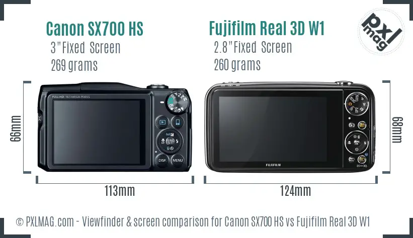 Canon SX700 HS vs Fujifilm Real 3D W1 Screen and Viewfinder comparison