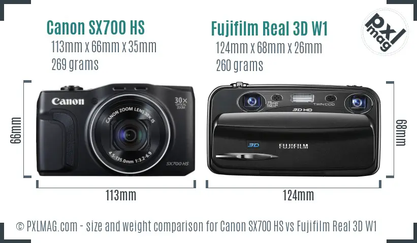 Canon SX700 HS vs Fujifilm Real 3D W1 size comparison