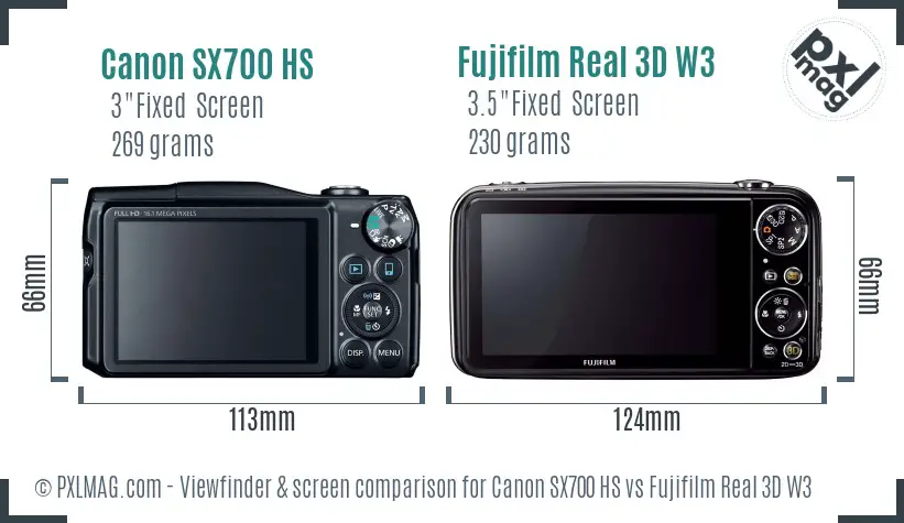 Canon SX700 HS vs Fujifilm Real 3D W3 Screen and Viewfinder comparison Canon SX700 HS vs Fujifilm Real 3D W3 Screen and Viewfinder comparison