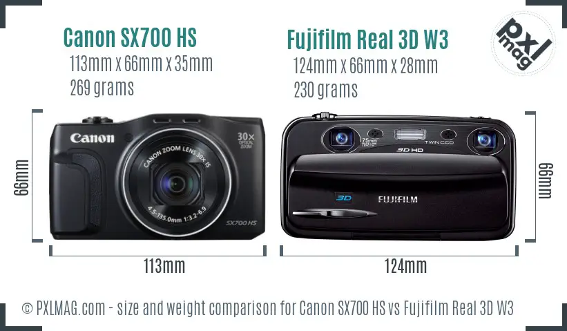 Canon SX700 HS vs Fujifilm Real 3D W3 size comparison Canon SX700 HS vs Fujifilm Real 3D W3 size comparison