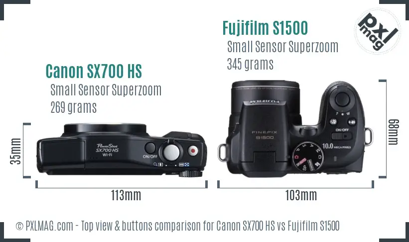 Canon SX700 HS vs Fujifilm S1500 top view buttons comparison