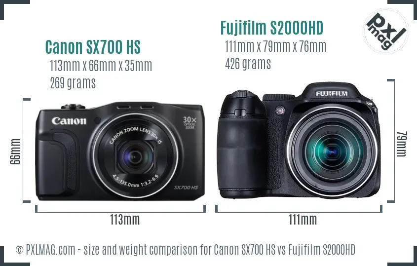 Canon SX700 HS vs Fujifilm S2000HD size comparison