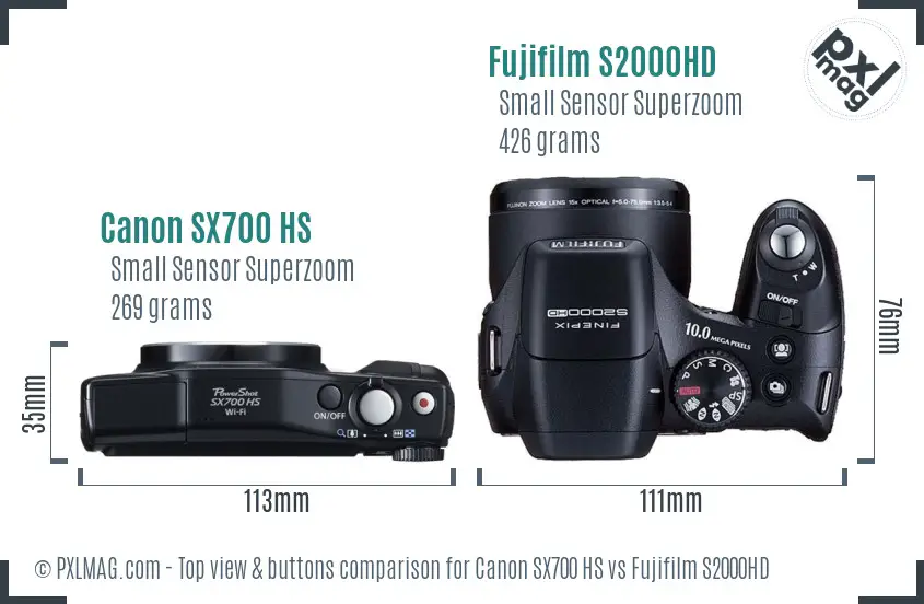 Canon SX700 HS vs Fujifilm S2000HD top view buttons comparison