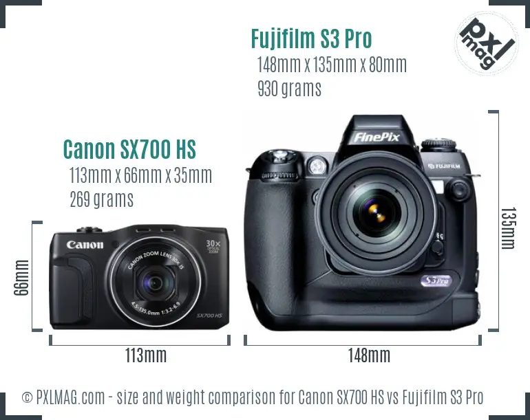 Canon SX700 HS vs Fujifilm S3 Pro size comparison