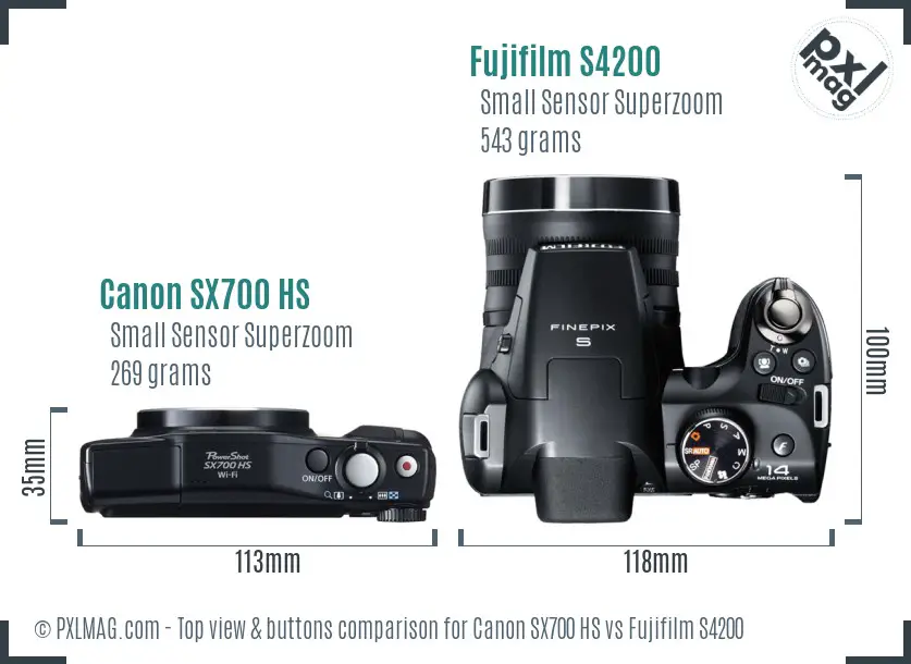 Canon SX700 HS vs Fujifilm S4200 top view buttons comparison