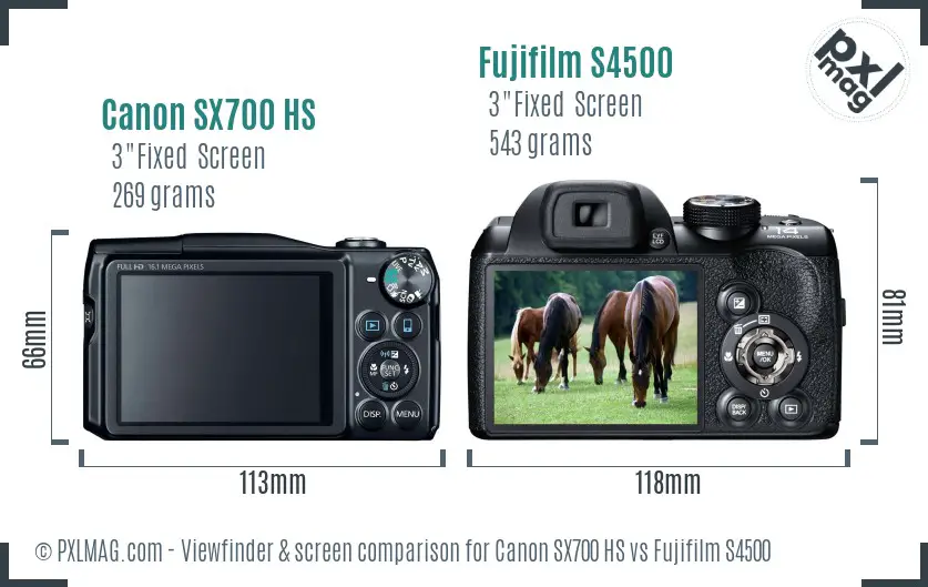 Canon SX700 HS vs Fujifilm S4500 Screen and Viewfinder comparison