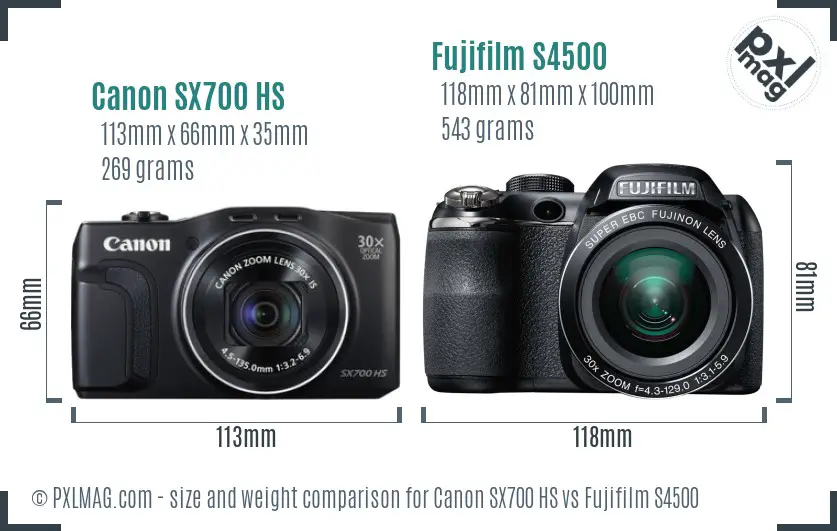 Canon SX700 HS vs Fujifilm S4500 size comparison