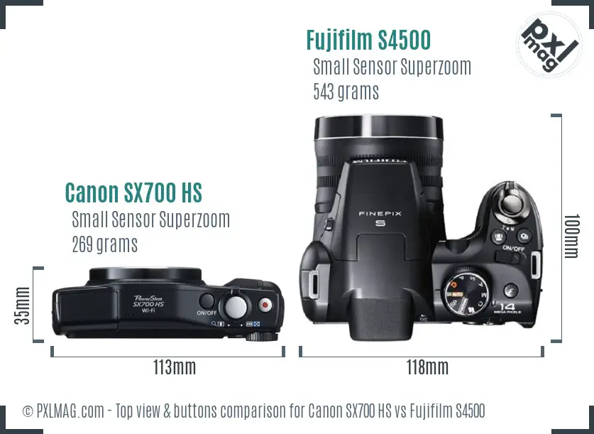 Canon SX700 HS vs Fujifilm S4500 top view buttons comparison