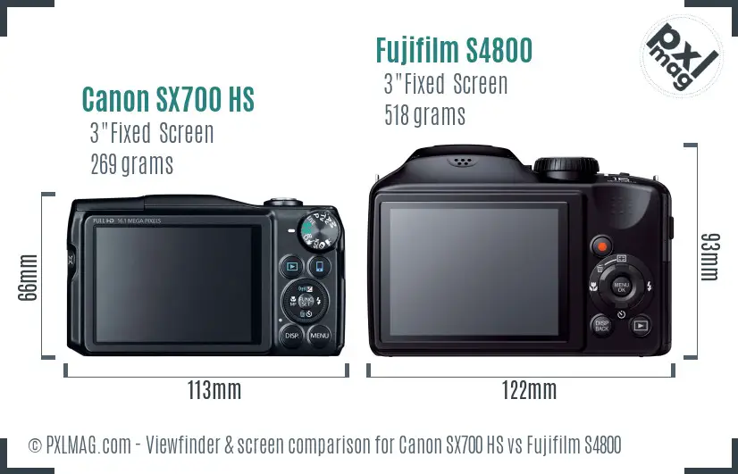 Canon SX700 HS vs Fujifilm S4800 Screen and Viewfinder comparison Canon SX700 HS vs Fujifilm S4800 Screen and Viewfinder comparison