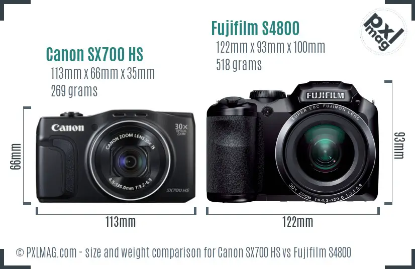 Canon SX700 HS vs Fujifilm S4800 size comparison Canon SX700 HS vs Fujifilm S4800 size comparison