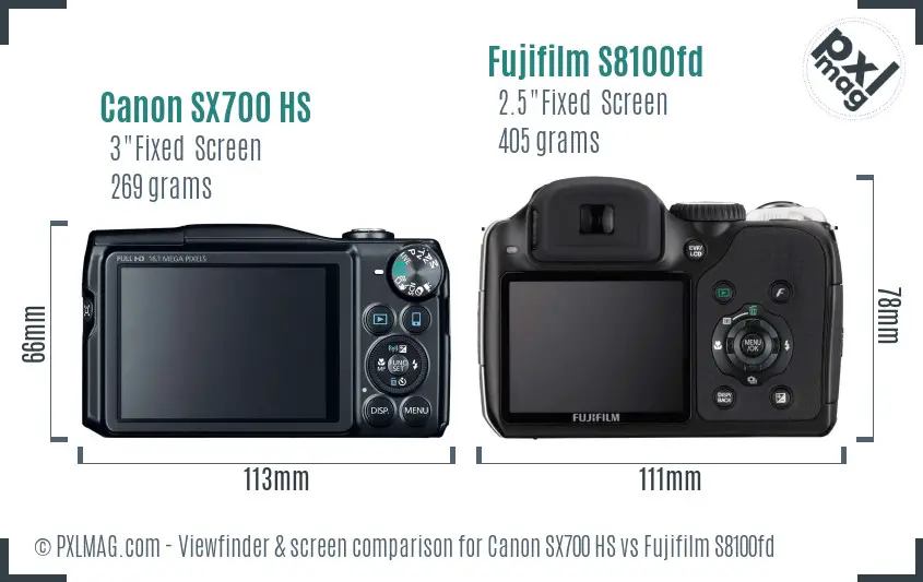 Canon SX700 HS vs Fujifilm S8100fd Screen and Viewfinder comparison