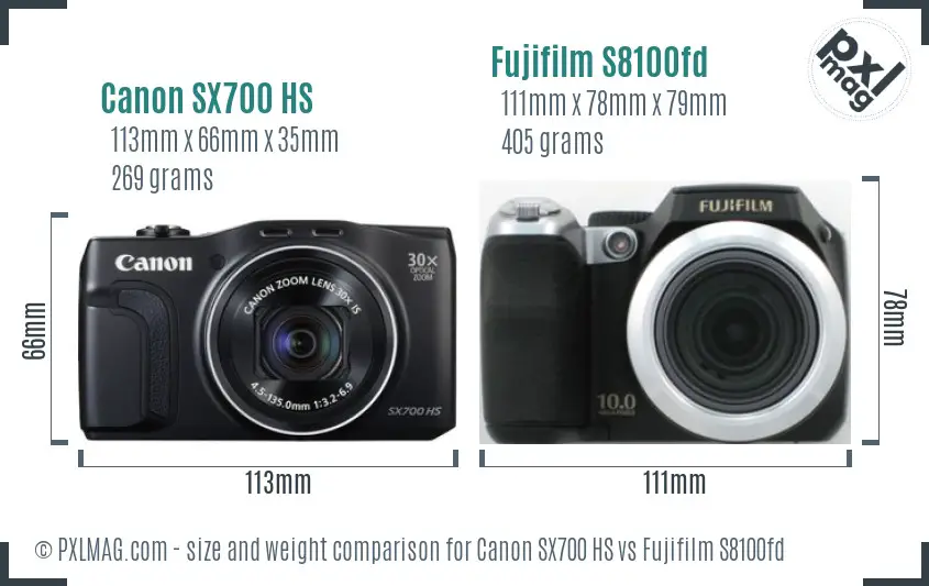 Canon SX700 HS vs Fujifilm S8100fd size comparison