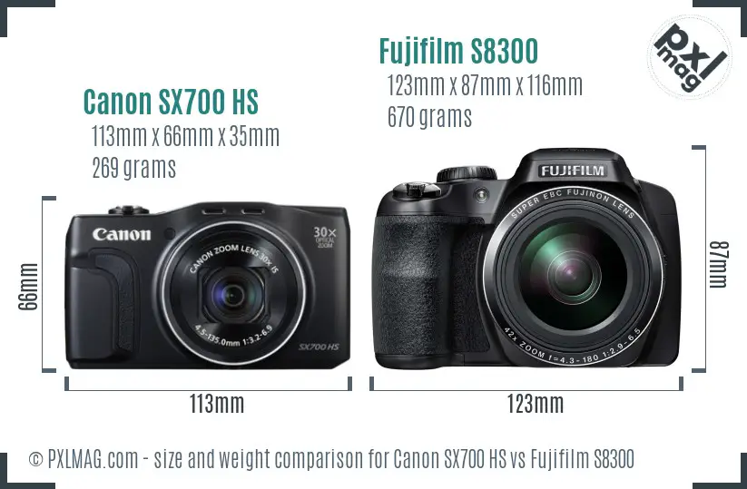 Canon SX700 HS vs Fujifilm S8300 size comparison Canon SX700 HS vs Fujifilm S8300 size comparison