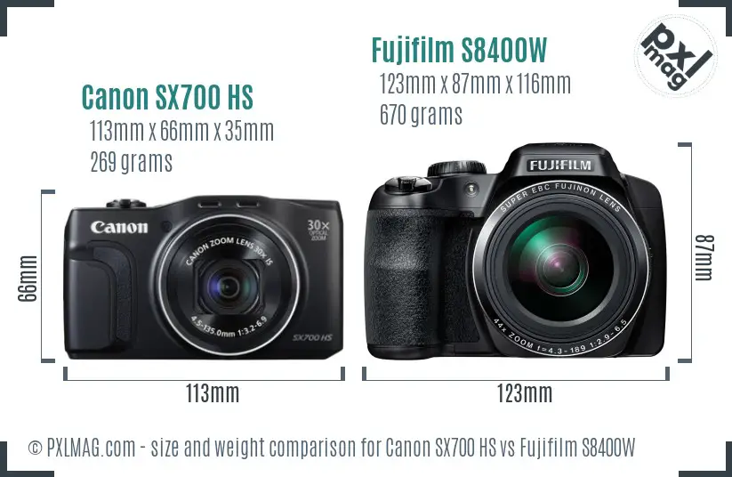 Canon SX700 HS vs Fujifilm S8400W size comparison