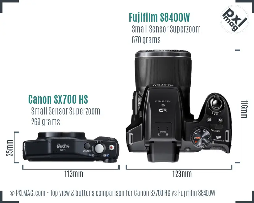 Canon SX700 HS vs Fujifilm S8400W top view buttons comparison