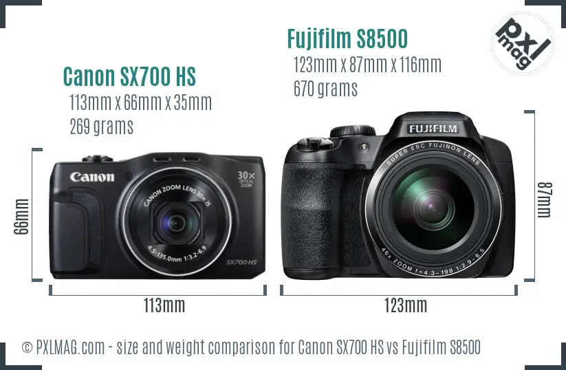 Canon SX700 HS vs Fujifilm S8500 size comparison