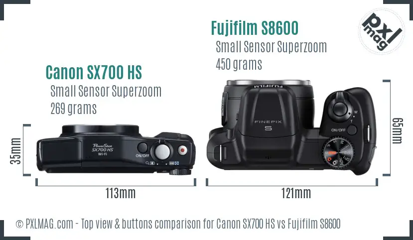 Canon SX700 HS vs Fujifilm S8600 top view buttons comparison