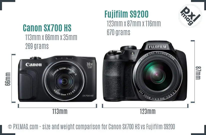 Canon SX700 HS vs Fujifilm S9200 size comparison Canon SX700 HS vs Fujifilm S9200 size comparison