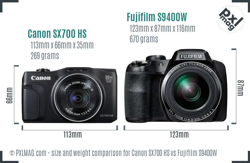 Canon SX700 HS vs Fujifilm S9400W size comparison