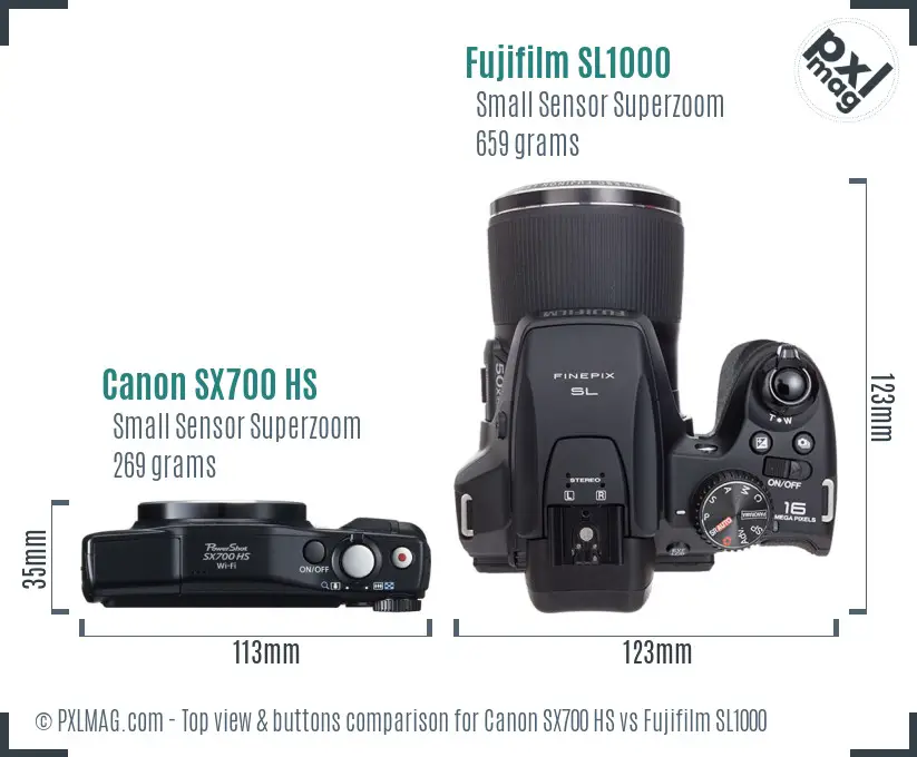 Canon SX700 HS vs Fujifilm SL1000 top view buttons comparison