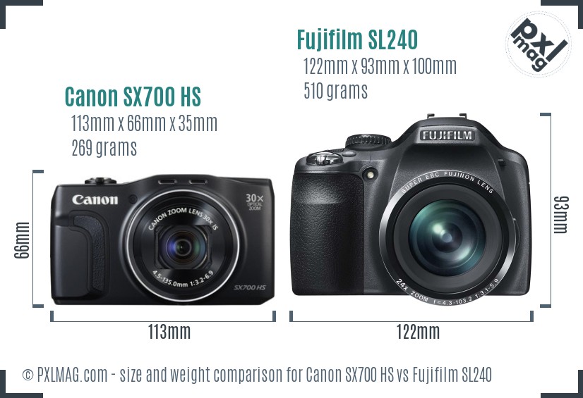 Canon SX700 HS vs Fujifilm SL240 size comparison