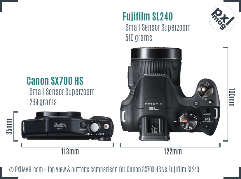 Canon SX700 HS vs Fujifilm SL240 top view buttons comparison