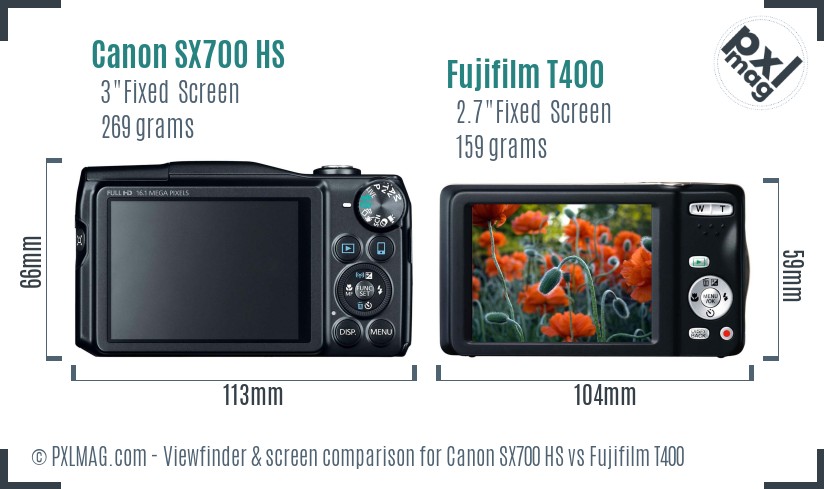 Canon SX700 HS vs Fujifilm T400 Screen and Viewfinder comparison
