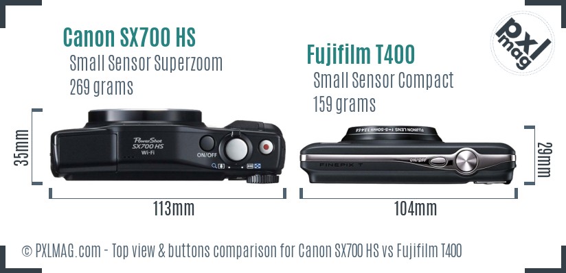 Canon SX700 HS vs Fujifilm T400 top view buttons comparison