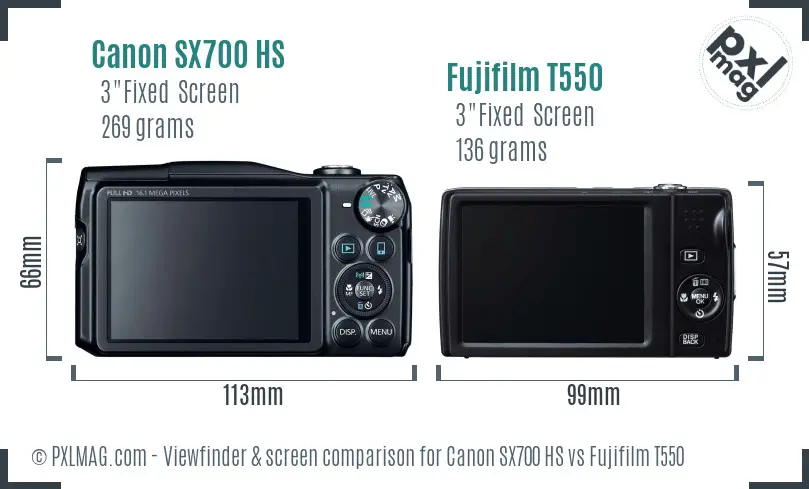 Canon SX700 HS vs Fujifilm T550 Screen and Viewfinder comparison