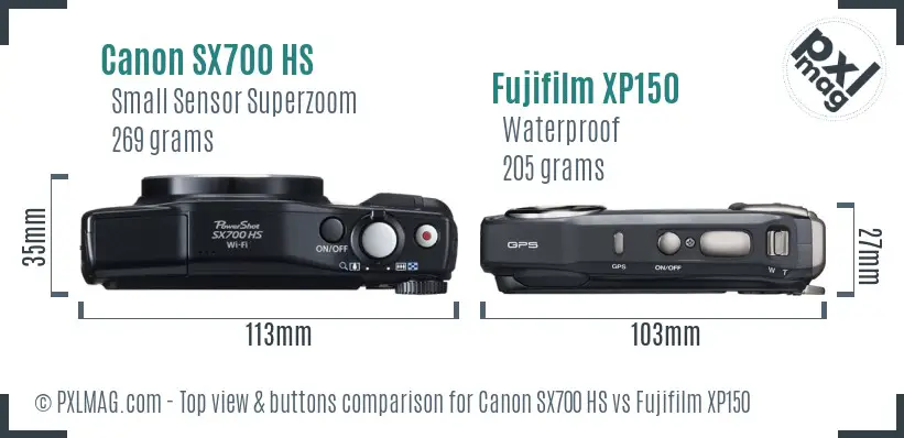 Canon SX700 HS vs Fujifilm XP150 top view buttons comparison