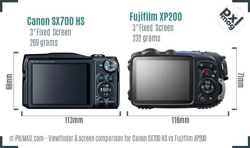 Canon SX700 HS vs Fujifilm XP200 Screen and Viewfinder comparison
