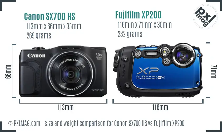 Canon SX700 HS vs Fujifilm XP200 size comparison