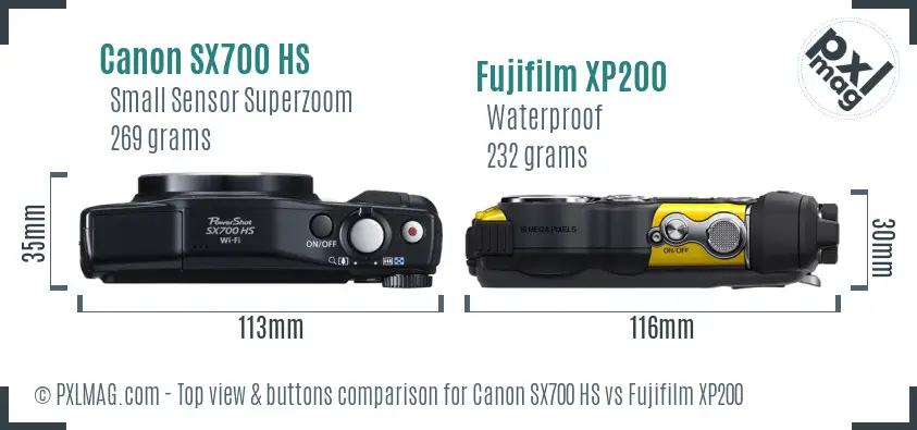 Canon SX700 HS vs Fujifilm XP200 top view buttons comparison