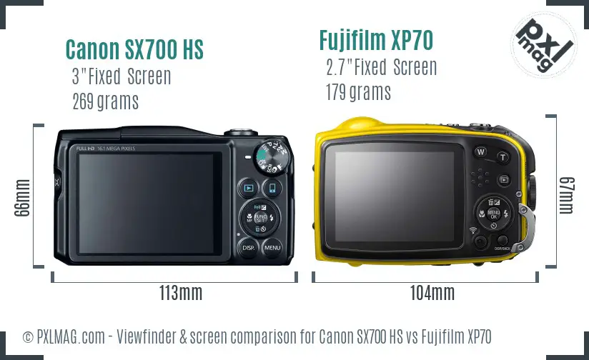 Canon SX700 HS vs Fujifilm XP70 Screen and Viewfinder comparison