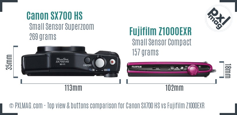 Canon SX700 HS vs Fujifilm Z1000EXR top view buttons comparison