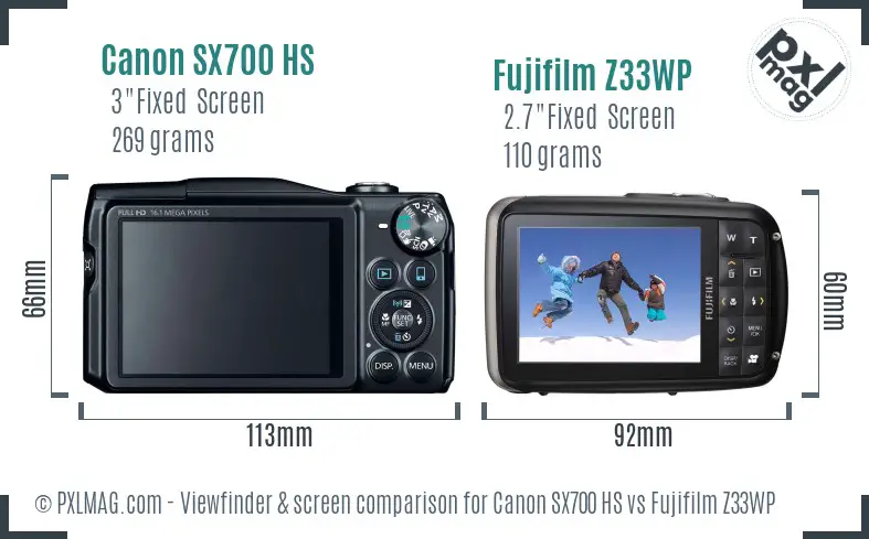Canon SX700 HS vs Fujifilm Z33WP Screen and Viewfinder comparison