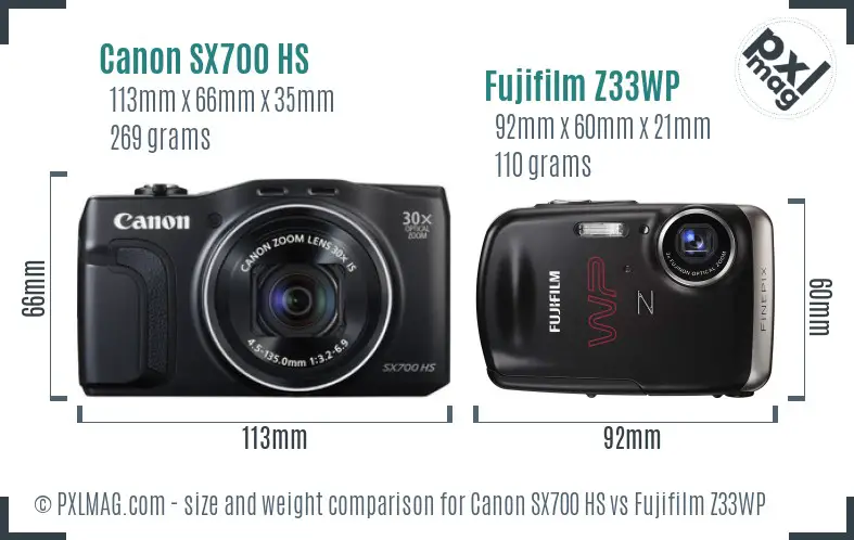 Canon SX700 HS vs Fujifilm Z33WP size comparison