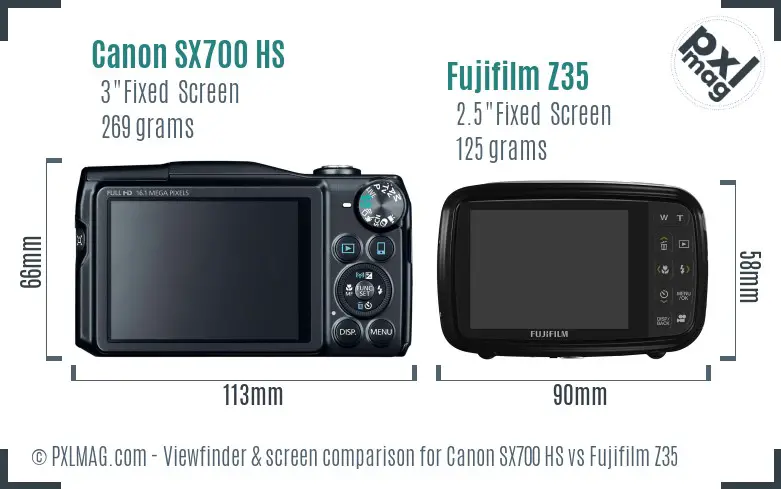 Canon SX700 HS vs Fujifilm Z35 Screen and Viewfinder comparison